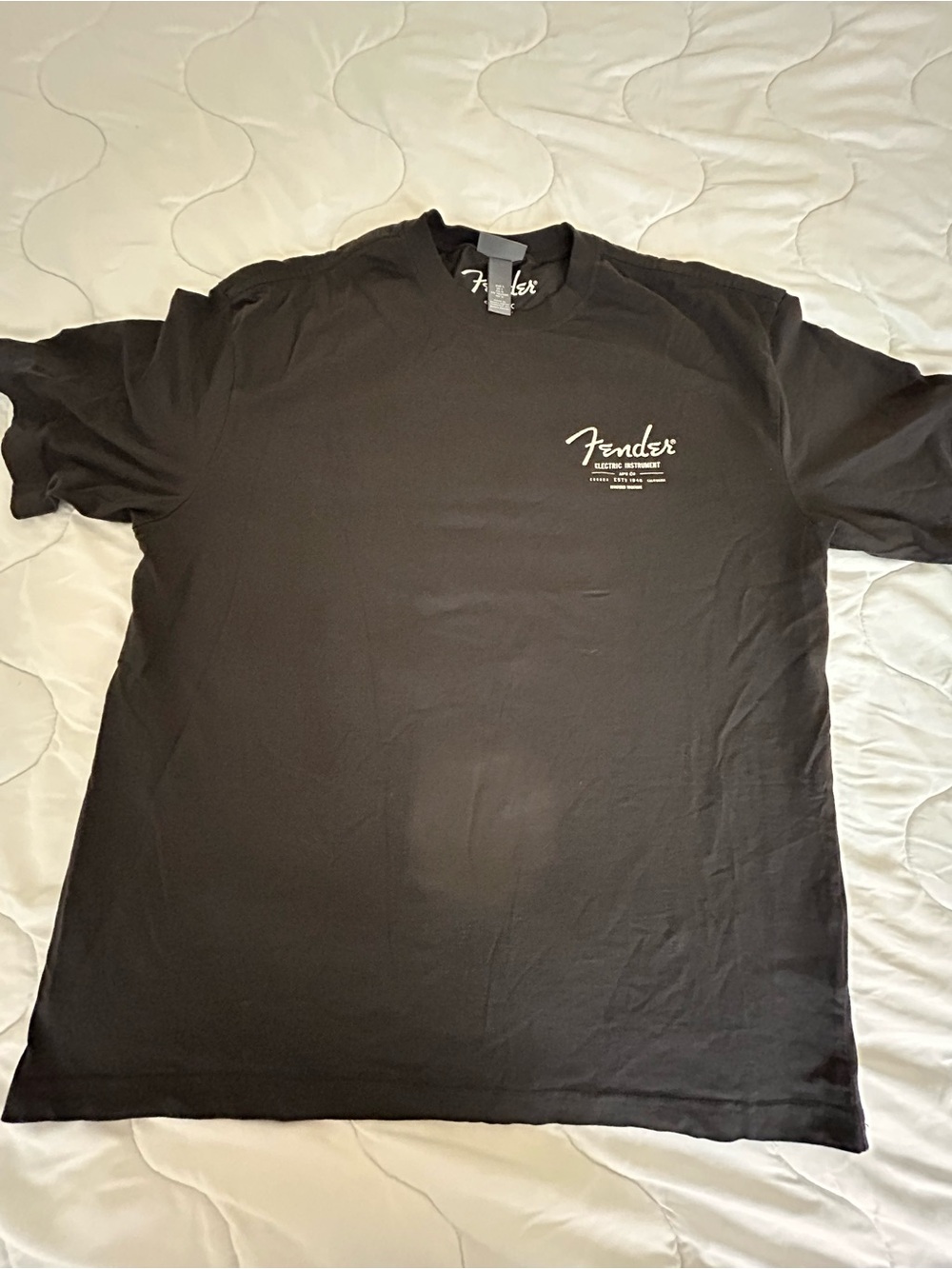 Fender Black Crew Neck Tee with White Logo - Men's
